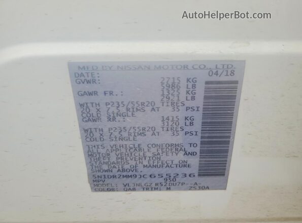 5N1DR2MM9JC655236 2018 NISSAN PATHFINDER White Vista del compartimento del motor
