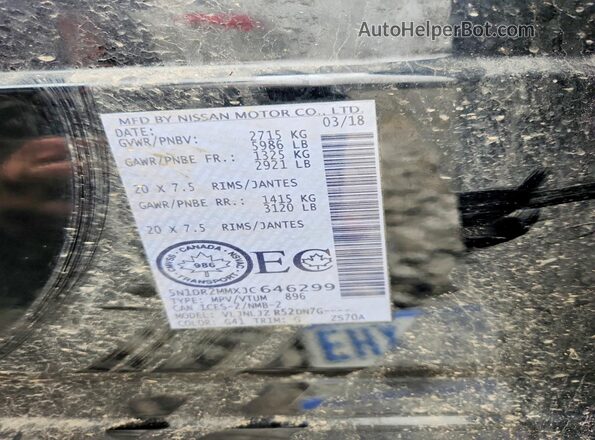 5N1DR2MMXJC646299 2018 NISSAN PATHFINDER Black Widok naklejki z numerem VIN