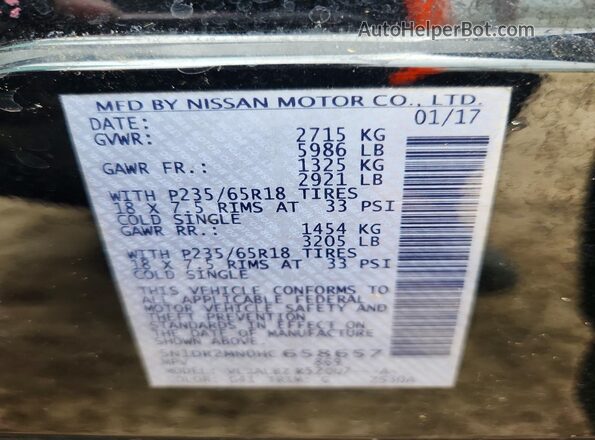 5N1DR2MN0HC658657 2017 NISSAN PATHFINDER Black Vista de la etiqueta del VIN