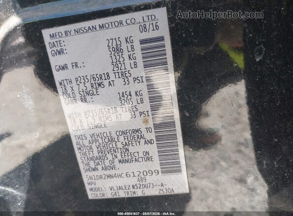 5N1DR2MN4HC612099 2017 NISSAN PATHFINDER Черный Вид подкапотного пространства