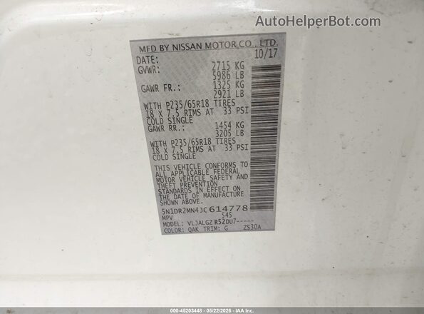 5N1DR2MN4JC614778 2018 NISSAN PATHFINDER White Engine compartment view