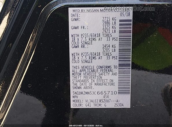5N1DR2MN5JC665710 2018 NISSAN PATHFINDER Black Widok komory silnika