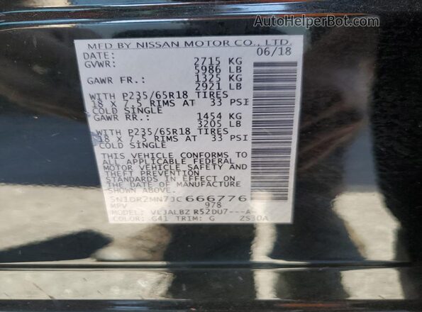 5N1DR2MN7JC666776 2018 NISSAN PATHFINDER Черный Вид наклейки с VIN-кодом