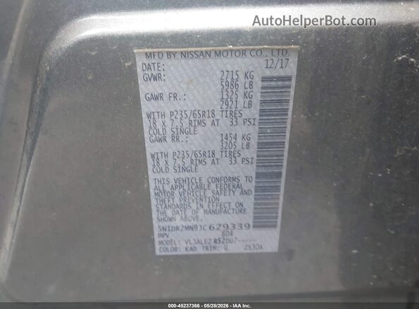 5N1DR2MN9JC629339 2018 NISSAN PATHFINDER Gray Շարժիչի բաժամունքի տեսք