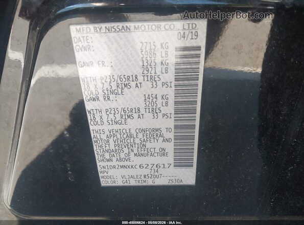 5N1DR2MNXKC627617 2019 NISSAN PATHFINDER Черный Вид подкапотного пространства