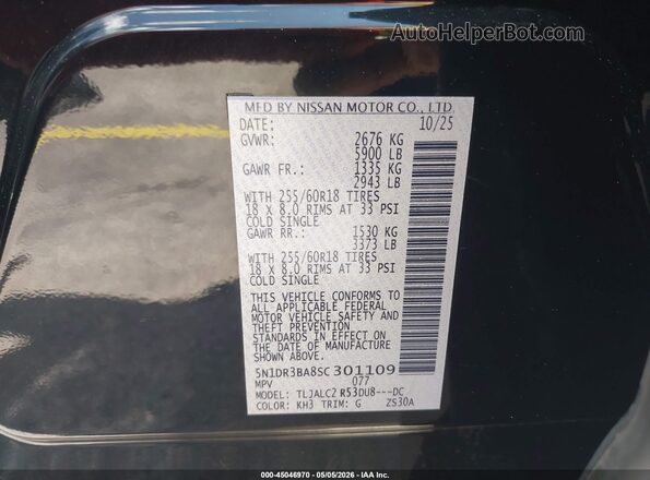 5N1DR3BA8SC301109 2025 NISSAN PATHFINDER Black Vista del compartimento del motor