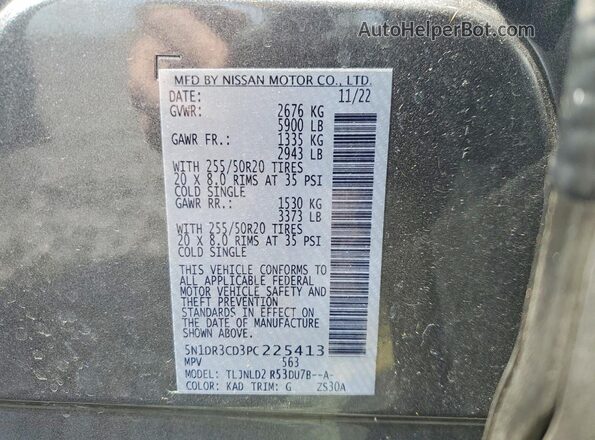 5N1DR3CD3PC225413 2023 NISSAN PATHFINDER Gray VIN კოდის სტიკერის ხედი