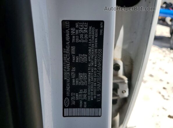 5NMJB3AE6NH155038 2022 HYUNDAI TUCSON White Widok naklejki z numerem VIN