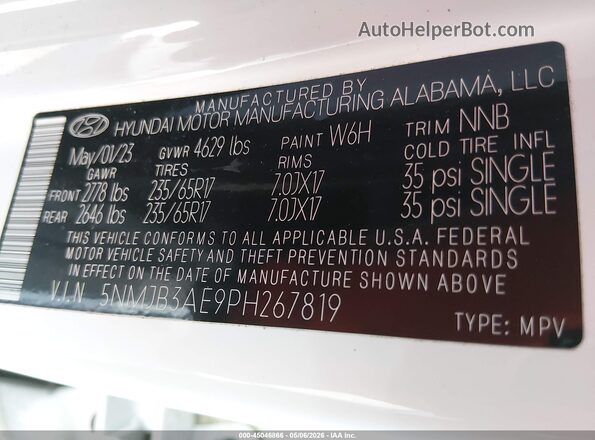 5NMJB3AE9PH267819 2023 HYUNDAI TUCSON White Vista del compartimento del motor