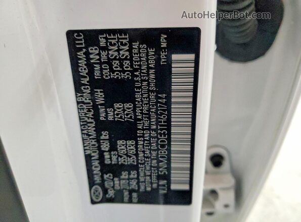 5NMJBCDE3TH621744 2026 HYUNDAI TUCSON Белый Вид наклейки с VIN-кодом