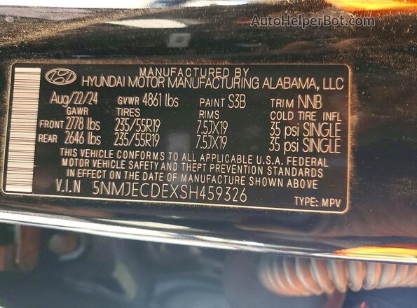 5NMJECDEXSH459326 2025 HYUNDAI TUCSON Черный Вид наклейки с VIN-кодом
