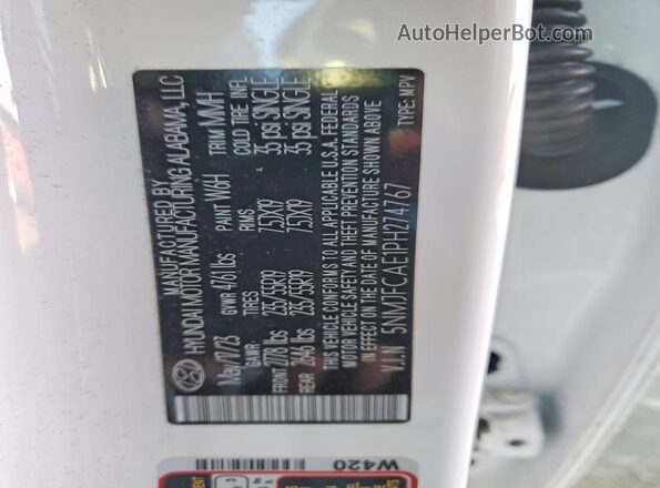 5NMJFCAE1PH274767 2023 HYUNDAI TUCSON Белый Вид наклейки с VIN-кодом