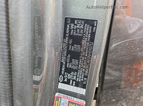 5NMJFCAE3NH090752 2022 HYUNDAI TUCSON Серый Вид наклейки с VIN-кодом