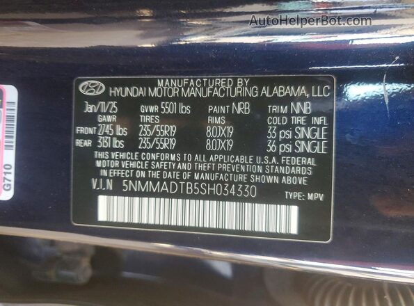 5NMMADTB5SH034330 2025 GENESIS GV70 Blue Vista interior de 360 grados