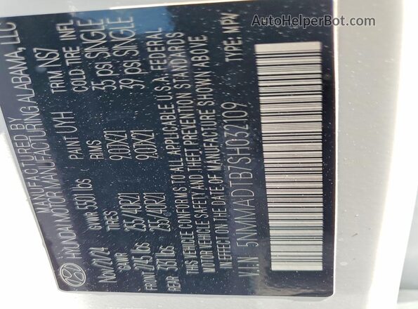 5NMMADTB7SH032109 2025 GENESIS GV70 Белый Вид наклейки с VIN-кодом