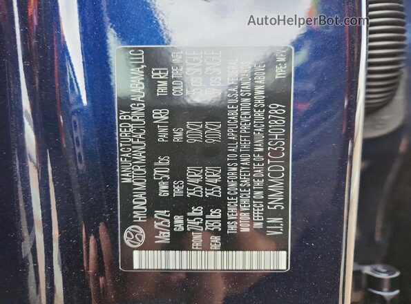 5NMMCDTC3SH018789 2025 GENESIS GV70 Синий Вид наклейки с VIN-кодом