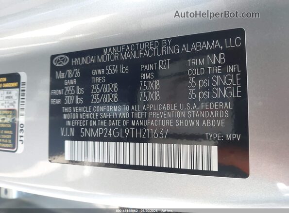 5NMP24GL9TH211637 2026 HYUNDAI SANTA FE Red ძრავის განყოფილების ხედი