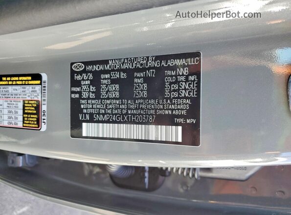 5NMP24GLXTH203787 2026 HYUNDAI SANTA Серый Вид наклейки с VIN-кодом