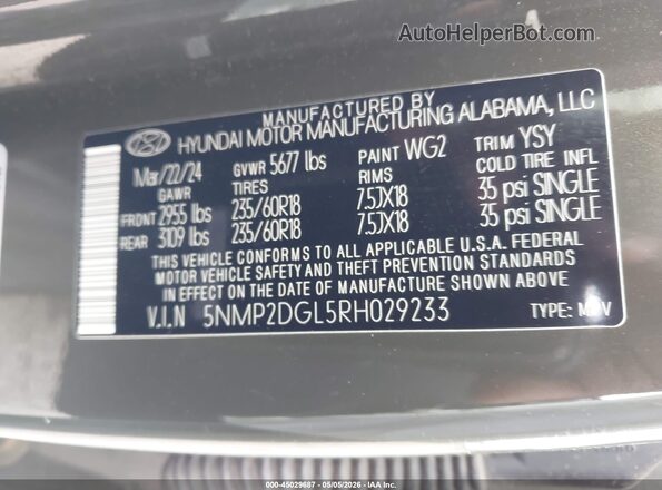 5NMP2DGL5RH029233 2024 HYUNDAI SANTA FE Green Вид підкапотного простору