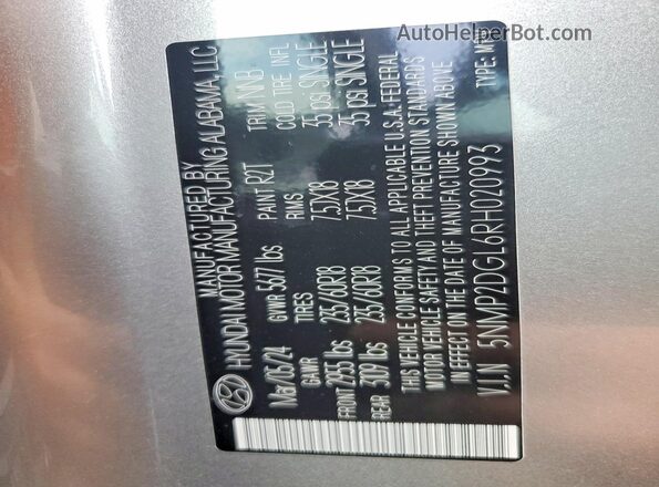 5NMP2DGL6RH020993 2024 HYUNDAI SANTA Silver Widok komory silnika