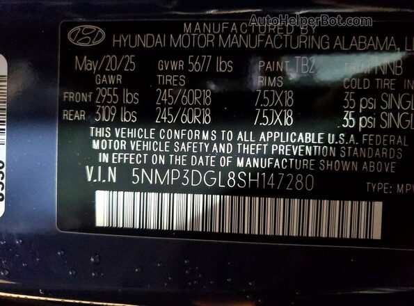 5NMP3DGL8SH147280 2025 HYUNDAI SANTA Blue Widok komory silnika