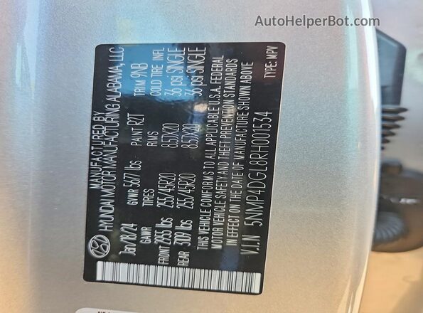 5NMP4DGL8RH001534 2024 HYUNDAI SANTA Gray VIN sticker view