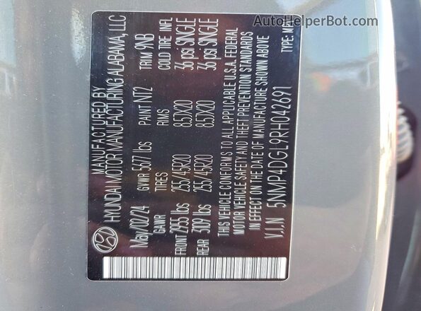 5NMP4DGL9RH042691 2024 HYUNDAI SANTA Угольный Вид наклейки с VIN-кодом