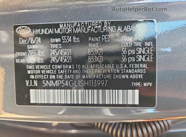5NMP54GL1SH113997 2025 HYUNDAI SANTA Charcoal Vista interior de 360 grados