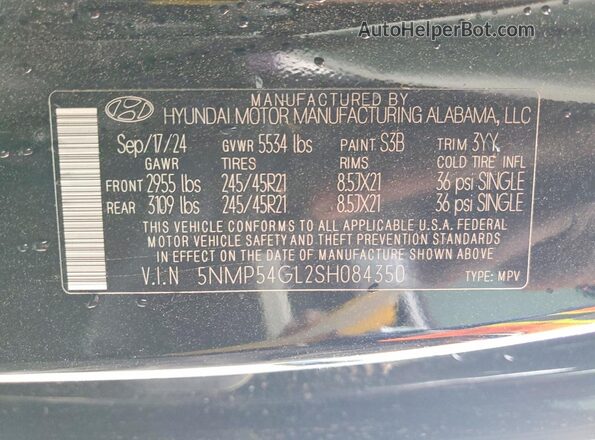 5NMP54GL2SH084350 2025 HYUNDAI SANTA FE CALLIGRAPHY Black Widok naklejki z numerem VIN