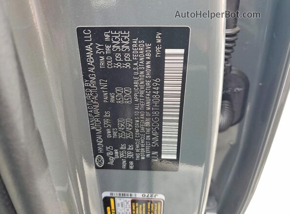 5NMP5DG18TH084496 2026 HYUNDAI SANTA Серый Вид наклейки с VIN-кодом