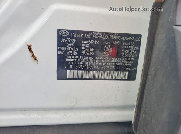 5NMS14AJ5MH329321 2021 HYUNDAI SANTA White Вид наклейки з VIN-кодом