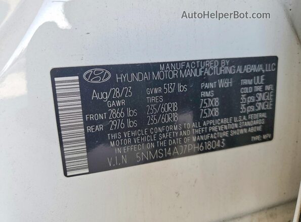 5NMS14AJ7PH618043 2023 HYUNDAI SANTA Белый Вид подкапотного пространства
