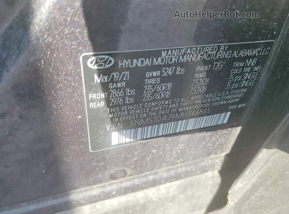 5NMS1DAJ9MH346865 2021 HYUNDAI SANTA Черный Вид наклейки с VIN-кодом