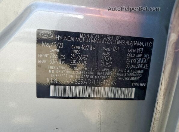 5NMS23AD7LH242245 2020 HYUNDAI SANTA Серебряный Вид наклейки с VIN-кодом