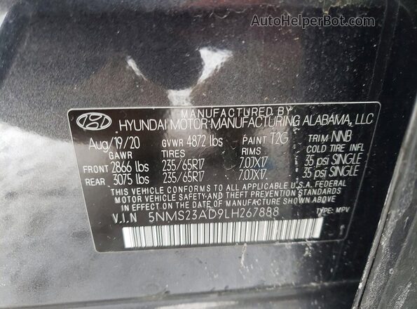 5NMS23AD9LH267888 2020 HYUNDAI SANTA Угольный Вид наклейки с VIN-кодом
