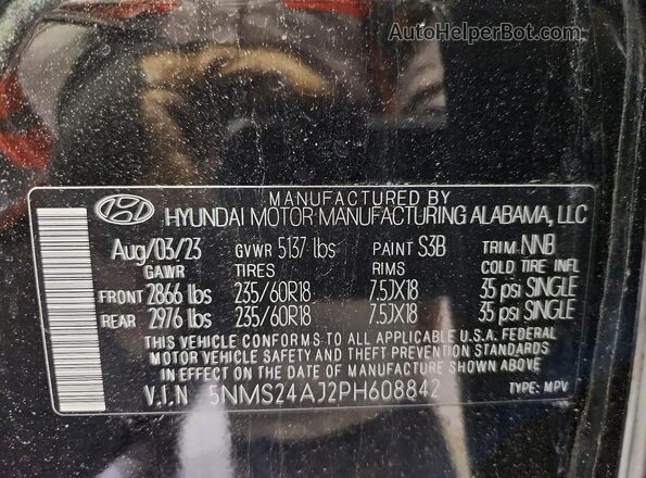 5NMS24AJ2PH608842 2023 HYUNDAI SANTA Черный Вид наклейки с VIN-кодом