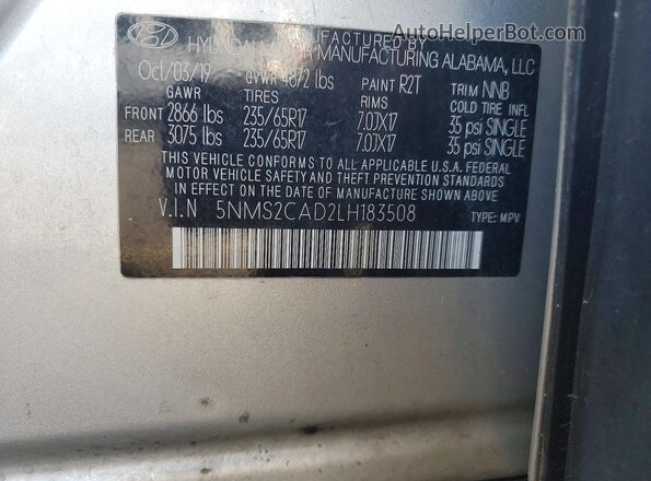 5NMS2CAD2LH183508 2020 HYUNDAI SANTA Silver Widok komory silnika