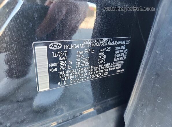 5NMS2DAJ3NH385109 2022 HYUNDAI SANTA Черный Вид подкапотного пространства