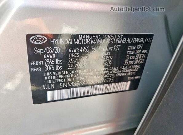 5NMS33AA8LH276195 2020 HYUNDAI SANTA Серебряный Вид наклейки с VIN-кодом