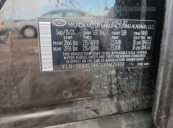 5NMS34AJ5PH623459 2023 HYUNDAI SANTA Черный Вид наклейки с VIN-кодом