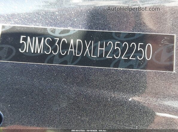 5NMS3CADXLH252250 2020 HYUNDAI SANTA FE Серый Вид подкапотного пространства