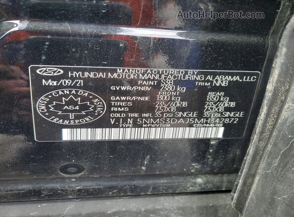 5NMS3DAJ5MH342872 2021 HYUNDAI SANTA Black Вид наклейки з VIN-кодом