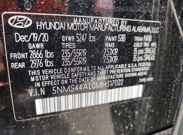 5NMS44AL0MH317022 2021 HYUNDAI SANTA Black Widok wnętrza 360 stopni