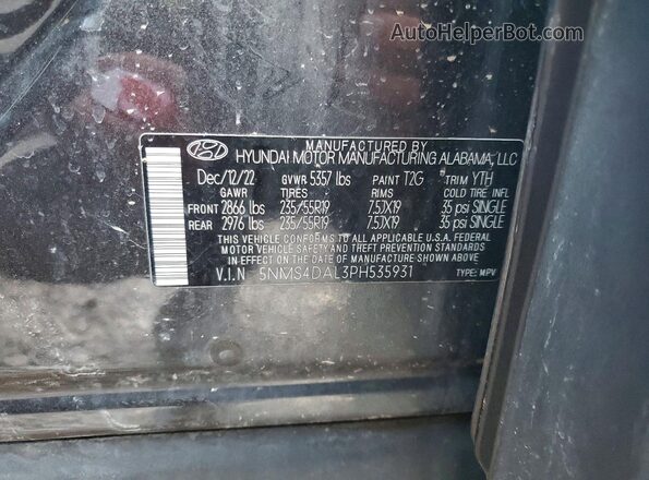 5NMS4DAL3PH535931 2023 HYUNDAI SANTA Угольный Панорамный вид салона 360°