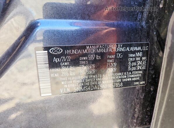 5NMS4DAL5NH457858 2022 HYUNDAI SANTA Gray Widok wnętrza 360 stopni