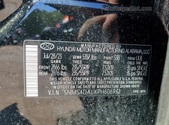 5NMS4DALXPH606932 2023 HYUNDAI SANTA Черный Вид наклейки с VIN-кодом