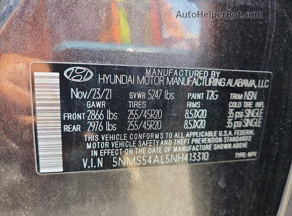 5NMS54AL5NH413310 2022 HYUNDAI SANTA FE CALLIGRAPHY Серый Панорамный вид салона 360°