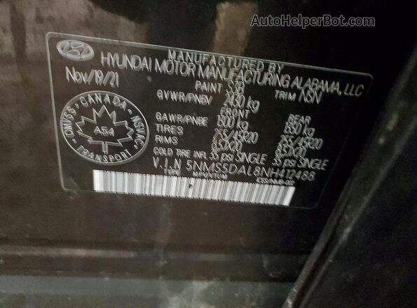 5NMS5DAL8NH412488 2022 HYUNDAI SANTA Черный Вид наклейки с VIN-кодом