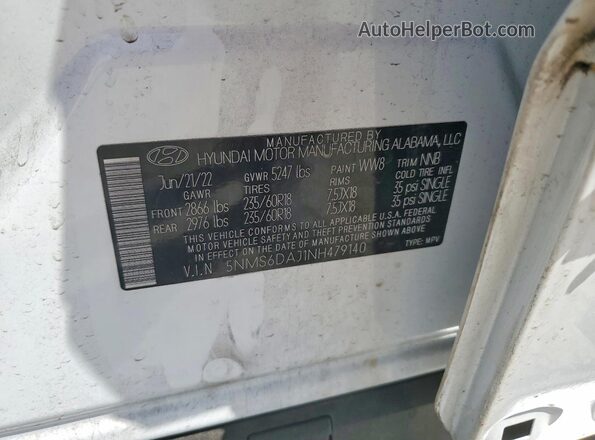 5NMS6DAJ1NH479140 2022 HYUNDAI SANTA Белый Вид наклейки с VIN-кодом