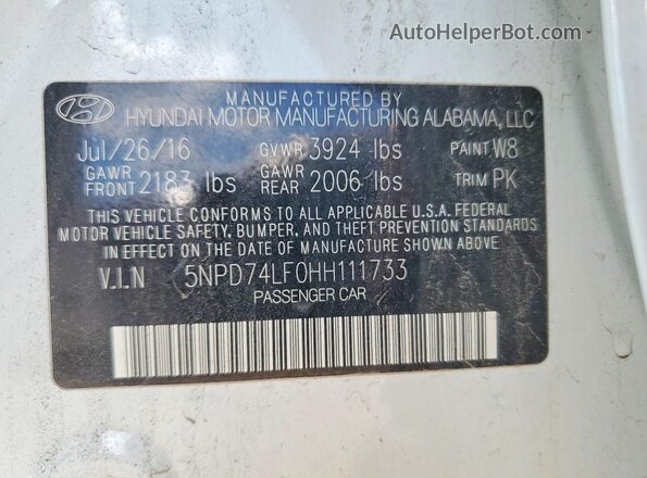 5NPD74LF0HH111733 2017 HYUNDAI ELANTRA Белый Вид подкапотного пространства